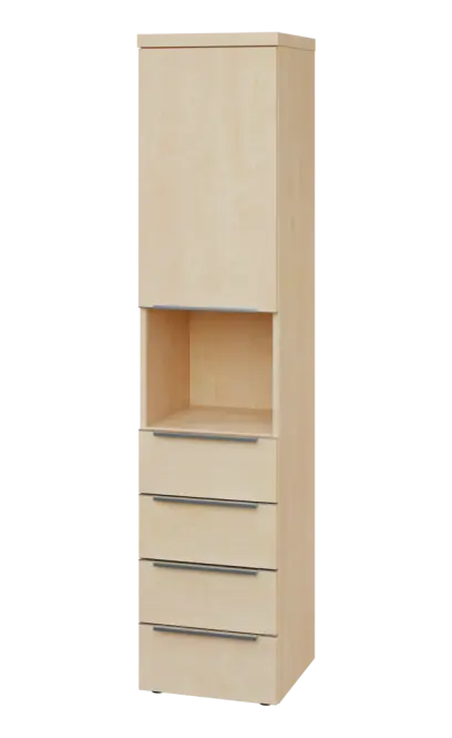 SIN 5 - 44ZND kancelářská skříň, 4-zásuvková/nika, 1-dveřová, levá, 1820x400x400, bříza světlá